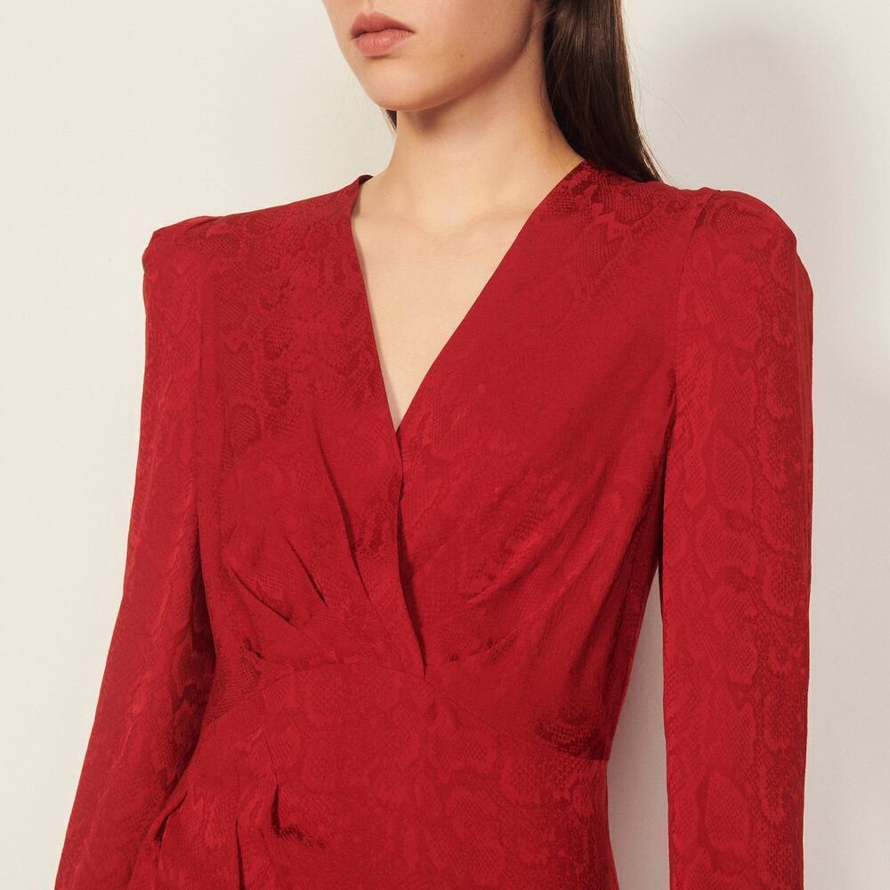 SANDRO Red Short python-effect jacquard dress sna… - image 3